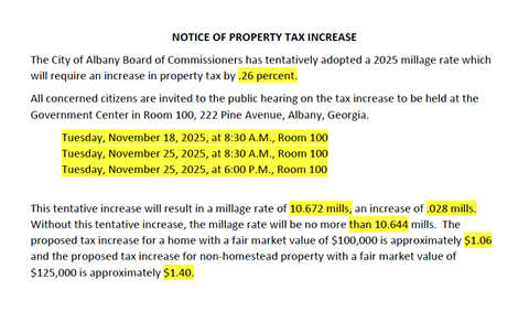Public Hearing Announcement for Proposed Property Tax Increase
