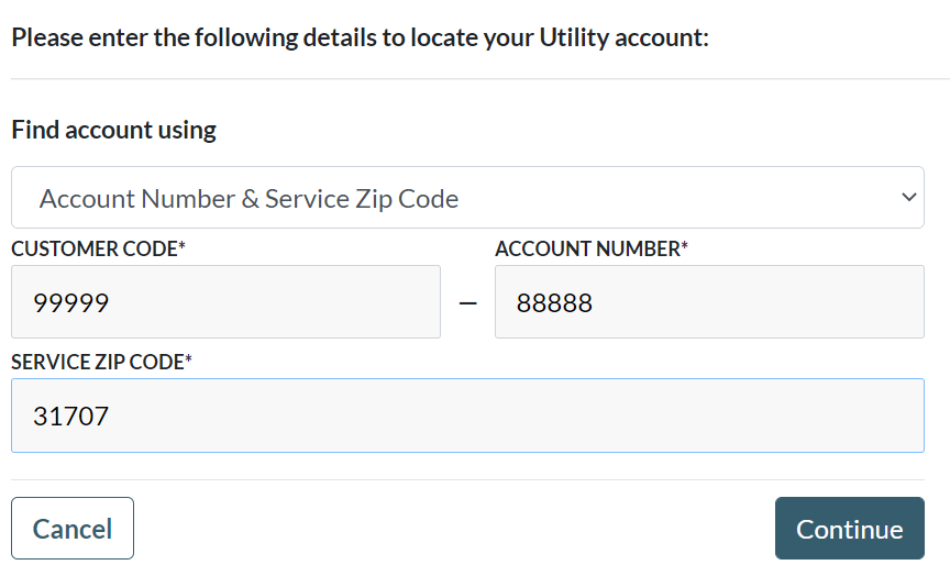 Screenshot of the search account information screen